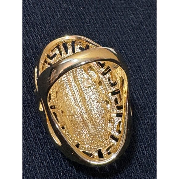 Vintage Gold-Plated Statement Ring With Greek Key Design & Rhinestones - Picture 3 of 6